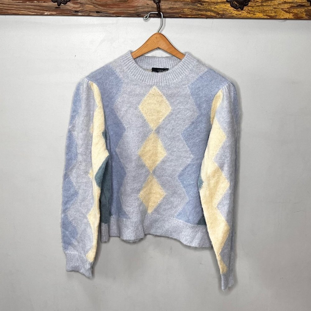 J. Crew Alpaca and Wool Blend Puff Sleeve Argyle Sweater- Size S